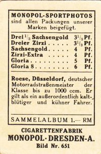 Ralph Roese erfolgreicher Motorradrennfahrer - Sammelkarte 1931